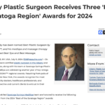 Dr. Steven Yarinsky awarded 2024 regional accolades by Saratoga TODAY™ for Best Plastic Surgeon, Best Spa, and Best Massage.